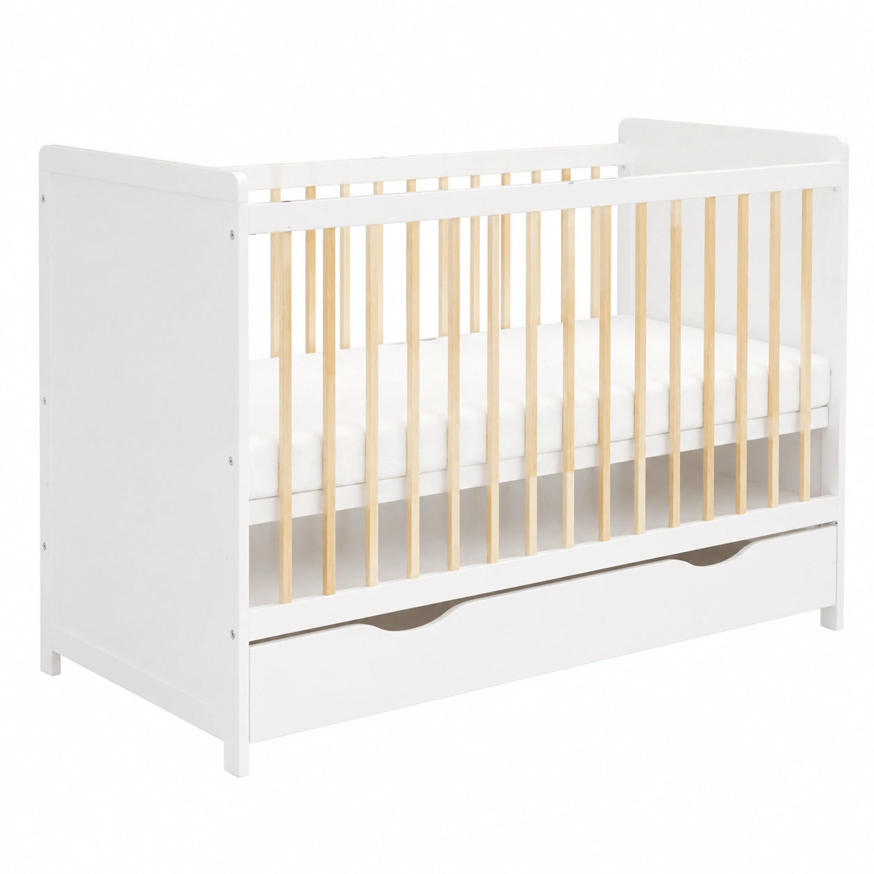 lit-evolutif-en-bois-de-pin-blanc-120x60-cm-avec-matelas-en-mousse-tiroir-et-barriere-de-securite-pour-enfant-mekcyl2482nd